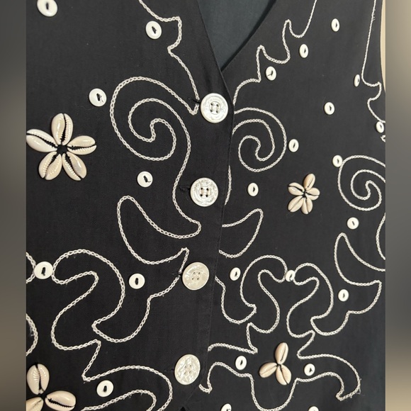 coastal cowgirl western yallternative button up cotton embroidered seashell vest - Picture 6 of 7